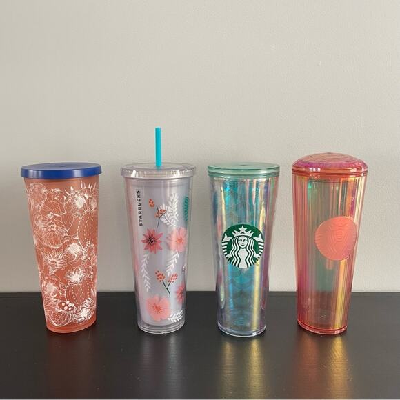 Starbucks Bundle Deal 4 Tumbler Cups Mermaid Opaque Bird Floral Dome Drink Cold - Picture 4 of 5